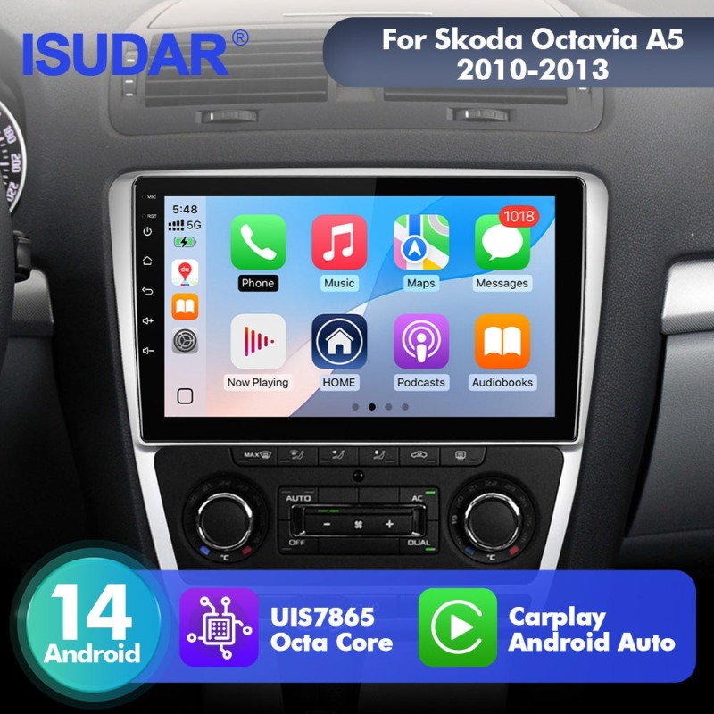 For Skoda Octavia A5 2007-2014 T75 Upgrade from T72 Android 14 UIS7865 Car Radio