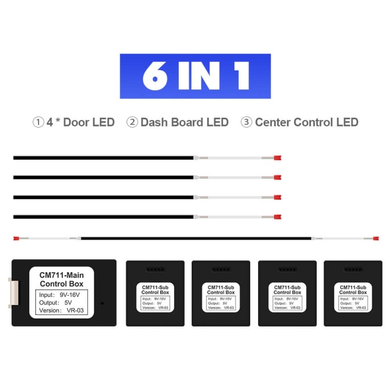 Ambient Car Light 64 RGB Color 20 in 1 Interior Gradient Lights Strip With APP Control Support DIY Atmosphere Car LED Lights