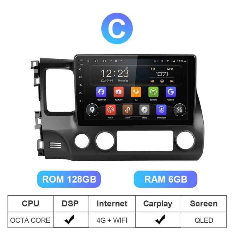ISUDAR 4G Carplay QLED Car Radio For Civic/Honda 2006-2009 2012
