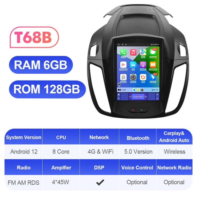 ISUDAR Upgraded Android 12 Car Radio For Ford Kuga 2 Escape 3 C-Max 2012-2019 Multimedia 2 Din Tesla Vertical Screen