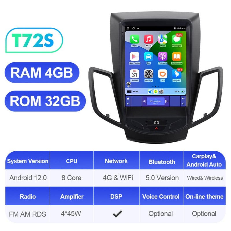 ISUDAR Android 12 Car Radio For Ford Fiesta MK7 2009-2016 Multimedia Player 2 Din Tesla Vertical Screen GPS Carplay Auto Stereo