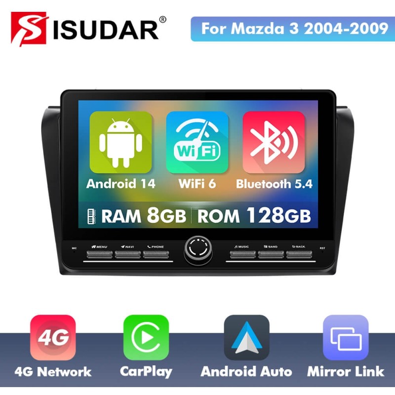 10 inch Android 14 New Design Angle Key 2.0 Touch Screen Car Radio Button Car Stereo For Mazda 3 2004-2009