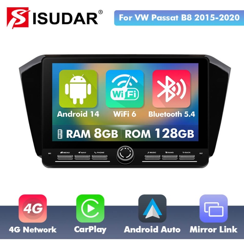 10 inch Android 14 New Design Angle Key 2.0 Touch Screen Car Radio Button Car Stereo For VW/Volkswagen Passat B8 2015-