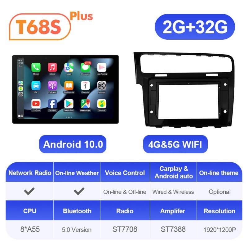 ISUDAR 2K 13.1 Inch Sim Card Android 12 Car Radio For VW/Volkswagen/Golf 7 2013- wireless carplay