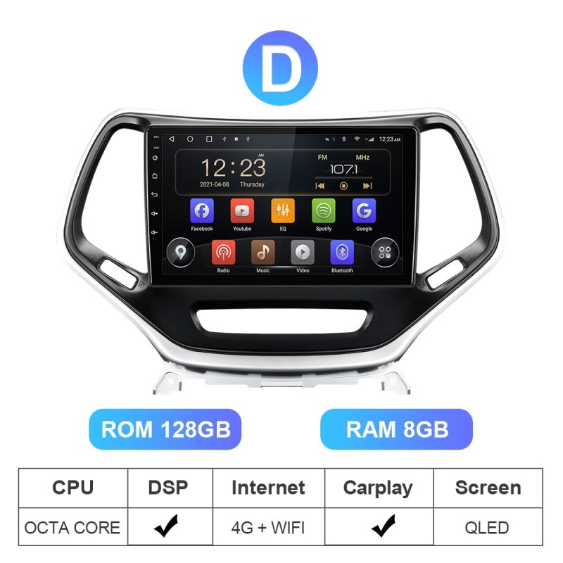 T72 QLED Car Radio For Jeep Cherokee 5 KL 2014-2018 8GB ROM 128GB