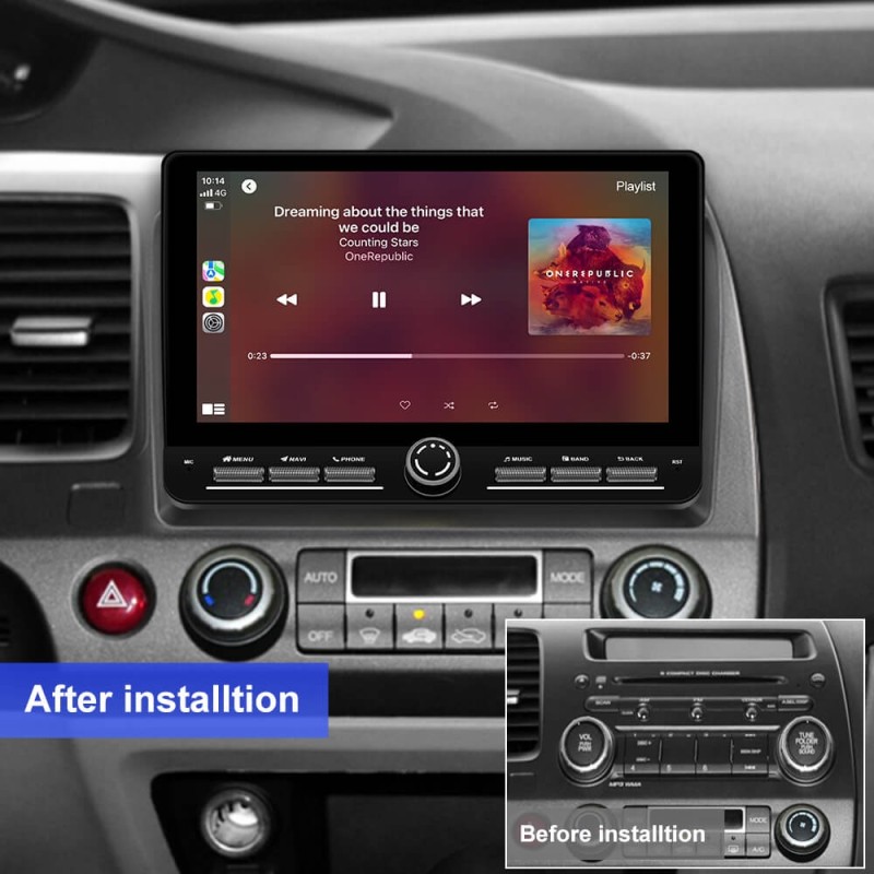 10 inch Android 14 New Design Angle Key 2.0 Touch Screen Car Radio Button Car Stereo For Honda Civic 2006-2012