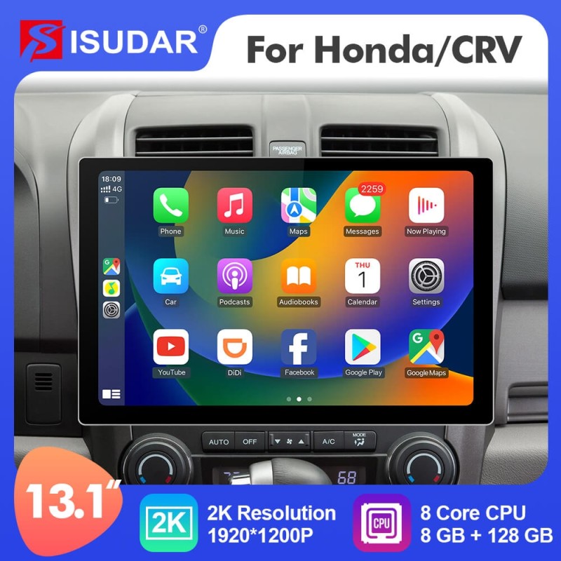 ISUDAR 2K 13.1'' Carplay Android 12 Car Multimedia Radio Player For Honda/CRV/CR-V 2006 2007-2011 GPS Navigation