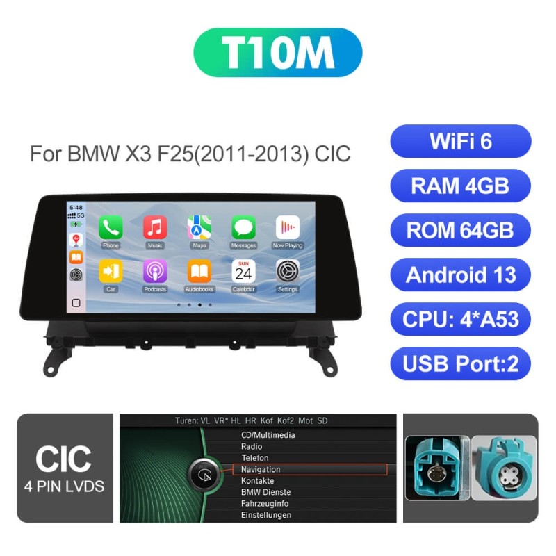 ISUDAR 10.33"Android 13 Car radio For BMW X3/F25 X4/F26 CIC NBT