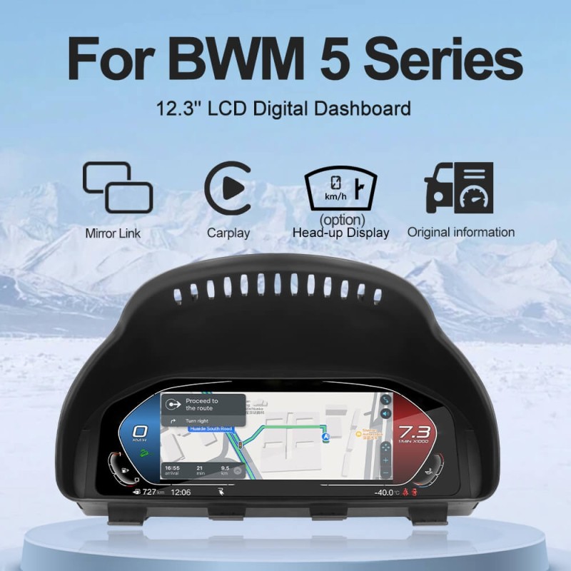 For BMW 5 Series F10/F11/F07/F18/F01/F02/F03 Digital Carplay HUD dashboard Instrumental Cluster Speedometer Screen