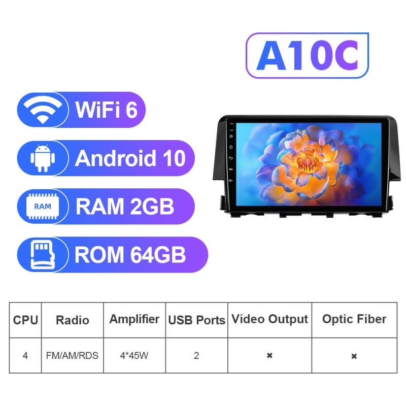 NEW! Android 13 Car Radio For Honda Civic 10th 2016 2017 2018 2019 2020 Multimedia Video Player Navigation GPS 4G