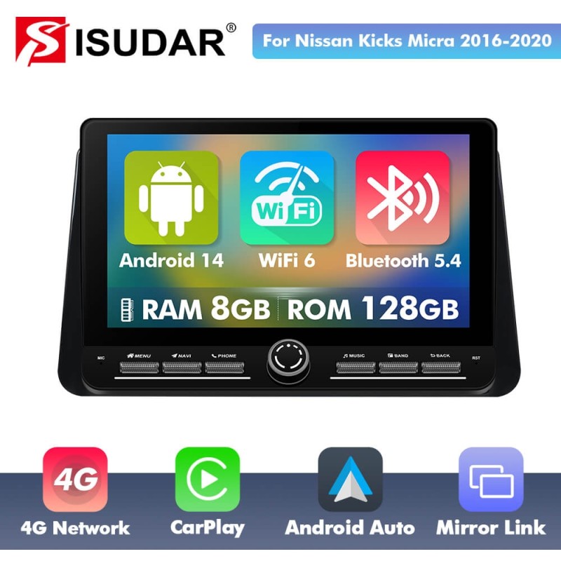 10 inch Android 14 New Design Angle Key 2.0 Touch Screen Car Radio Button Car Stereo For Nissan Kicks Mircra 2016-2020