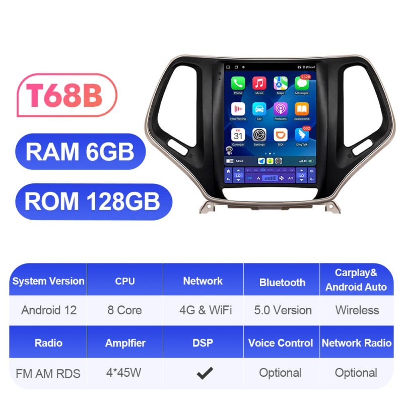 ISUDAR T72 Tesla Style Car Android 12 Radio For Jeep Cherokee 5 KL 2014-2018 Multimedia