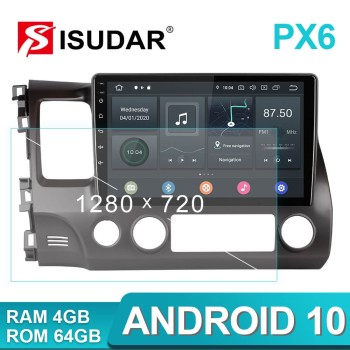 Isudar Voice control PX6 Android 10 Auto Radio For Honda Civic 2006 2007 2008-2012
