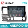 Isudar Voice control PX6 Android 10 Auto Radio For Honda Civic 2006 2007 2008-2012
