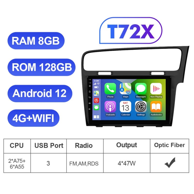 T72 QLED Wireless Carplay 10” Car Radio For VW/Volkswagen/Golf 7 2013-
