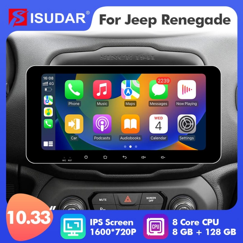 T72 system 10.33 Inch Carplay Car Radio For Jeep Renegade 2014 2015 2016 2017