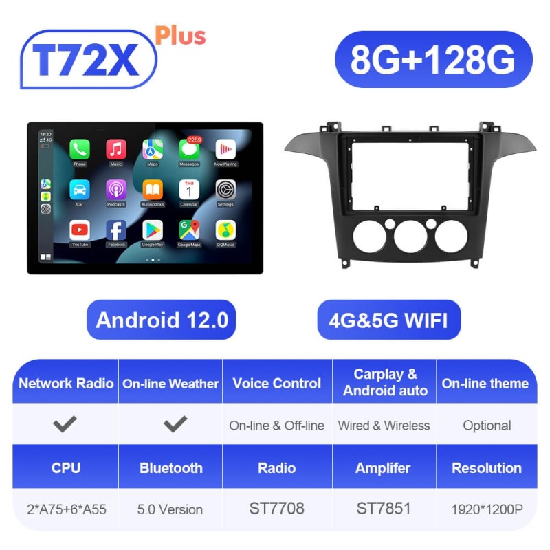 ISUDAR 13.1'' Android 12 T72/T68 Car Multimedia Radio Carplay Player For Ford S-Max S Max 2006-2015