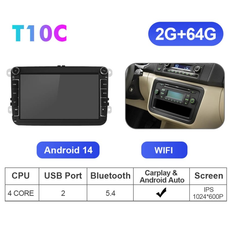 Isudar NEW UPGRADE VW0803 8 Inch 1024*600P Car Radio Multimedia For VW/Volkswagen/POLO/Golf/Skoda/Seat/Leon/PASSAT B6 Auto GPS Carplay RAM 6GB