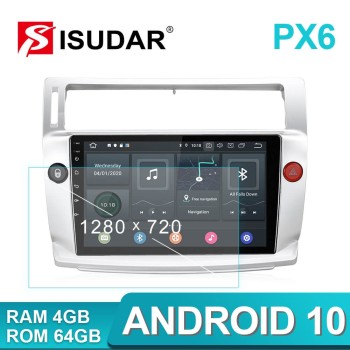 Isudar Voice control PX6 Android 10 1 Din Car Radio For Citroen C4 C-Triomphe C-Quatre 2004-2009