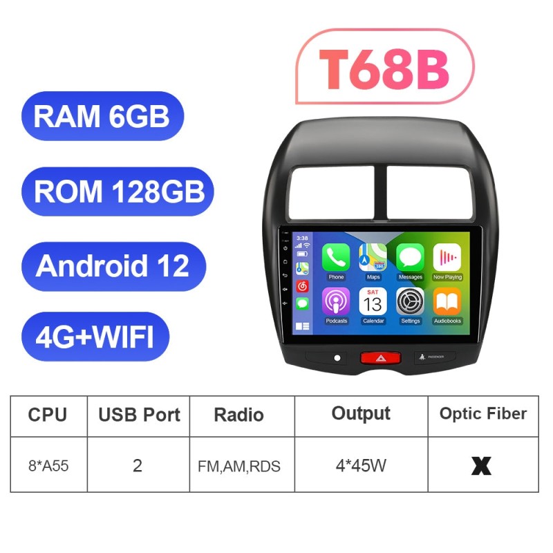T72 Android 12 8 Core Carplay Car Radio For Mitsubishi ASX 1 2010 2011 - 2016 C4 Peugeot 4008