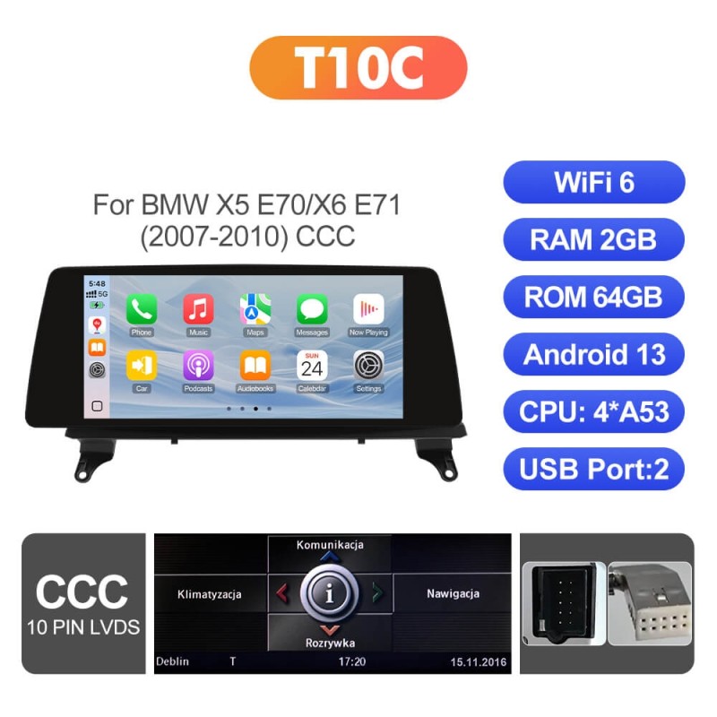 ISUDAR 10.33"Android 13 Car radio For BMW X5 E70/X6 E71 CIC CCC