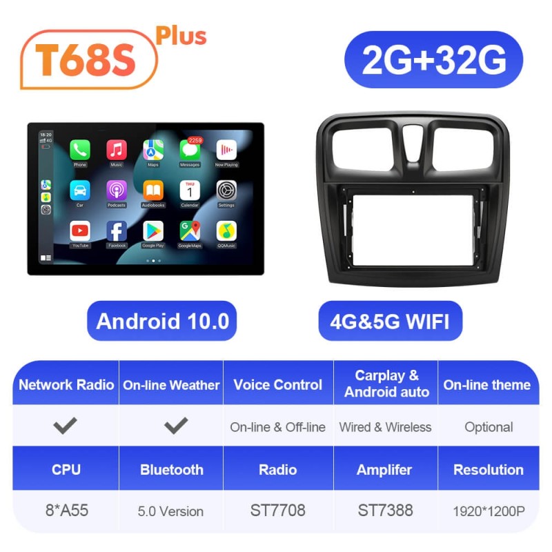 ISUDAR 2K 13.1'' Android 12 Car Radio Player For Renault Logan 2 2012 -2019/ Sandero 2 2014-2019