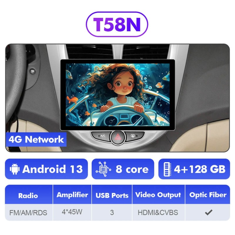 NEW! 11.5” Android 13 For Hyundai Solaris 1 Accent 2010-2016 Car Radio 2K HD Screen