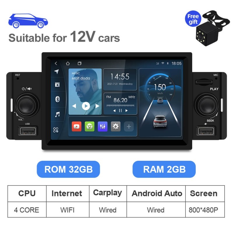 1 DIN Car Radio RDS Carplay Audio Player Car Stereo Universal Radio