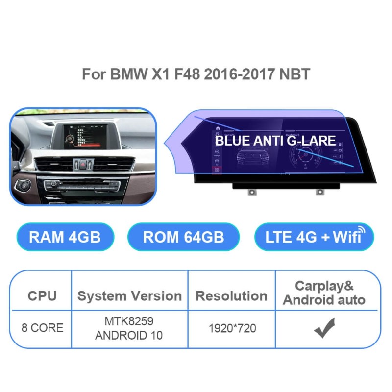 Android 11.0 Car Radio For BMW X1 F48 NBT EVO System Car Blue Anti G-lare Screen Multimedia GPS Navigation Carplay BT5.0