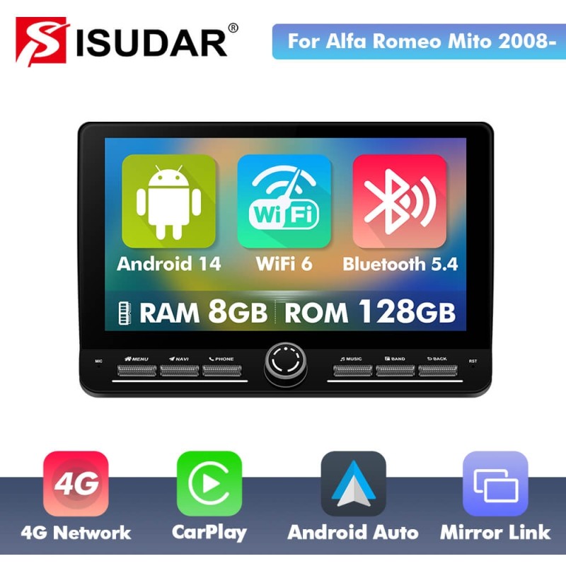 10 inch Android 14 New Design Angle Key 2.0 Touch Screen Car Radio Button Car Stereo For Fiat Alfa Romeo Mito 2008-