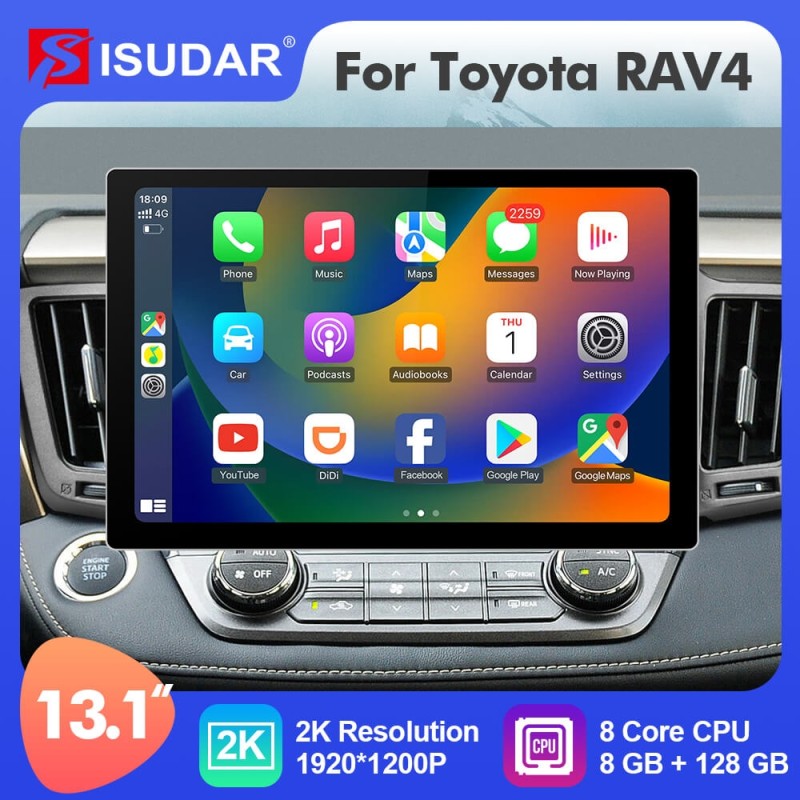 ISUDAR 2K 13.1'' 8 Core Android 12 Car Multimedia Radio Player For Toyota RAV4 4 XA40 5 XA50 2012-2018