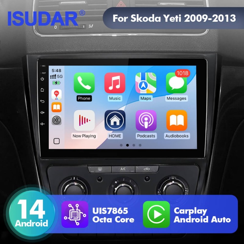 For Skoda Yeti 2009-2013 T75 Upgrade from T72 Android 14 UIS7865 Car Radio