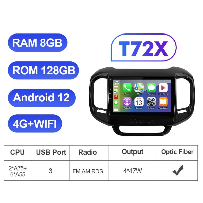 For Fiat Toro 2017- T72 8 Core Android 12 Car Radio Carplay