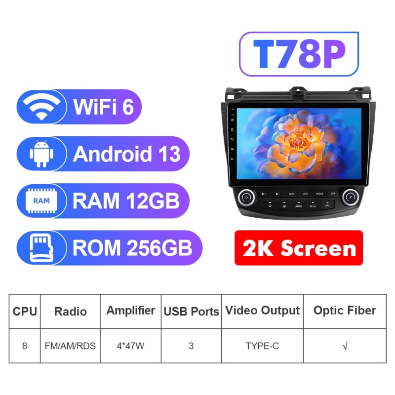 NEW! Android 10-Android 13 QLED Android Auto 10” Car Radio For Honda/Accord 7 2003-2007 With Carplay and Android Auto