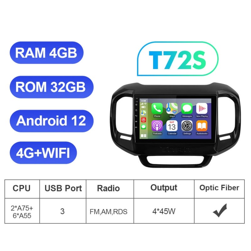For Fiat Toro 2017- T72 8 Core Android 12 Car Radio Carplay