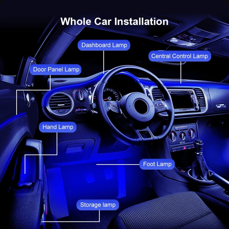 Ambient Car Light 64 RGB Color 20 in 1 Interior Gradient Lights Strip With APP Control Support DIY Atmosphere Car LED Lights