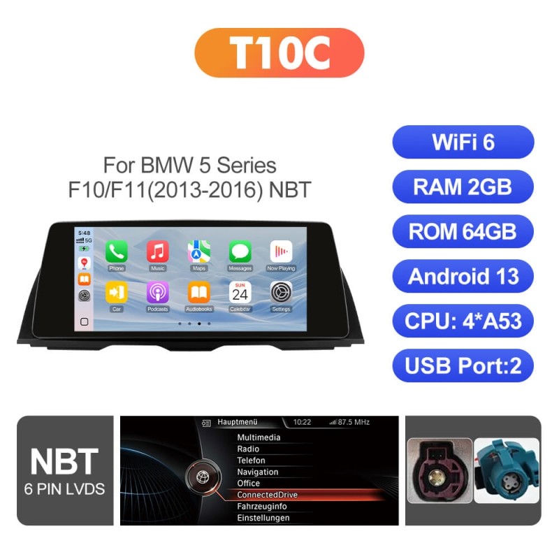 ISUDAR 10.33"Android 13 Car radio For BMW 5 Series F10/F11 2013-2016 NBT