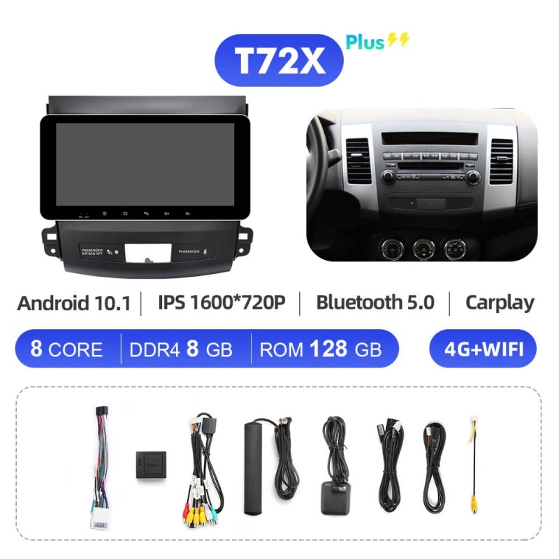 T72 10.33 Inch RDS Car Radio For OUTLANDER MITSUBISHI 2007 2008 2009 -2012