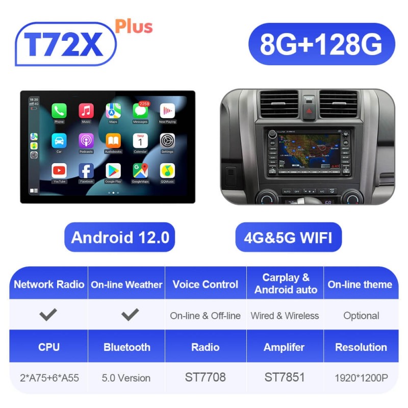ISUDAR 2K 13.1'' Carplay Android 12 Car Multimedia Radio Player For Honda/CRV/CR-V 2006 2007-2011 GPS Navigation