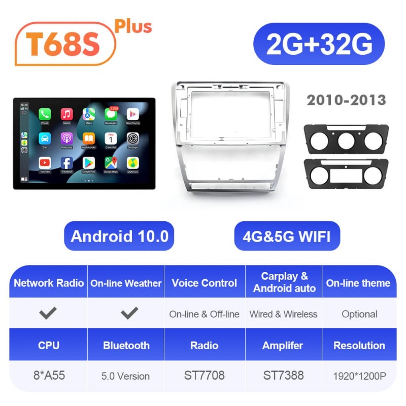 ISUDAR 13.1'' Android 12 Car Multimedia Radio Carplay Player For Skoda Octavia A5 2009 2010 2012 2013