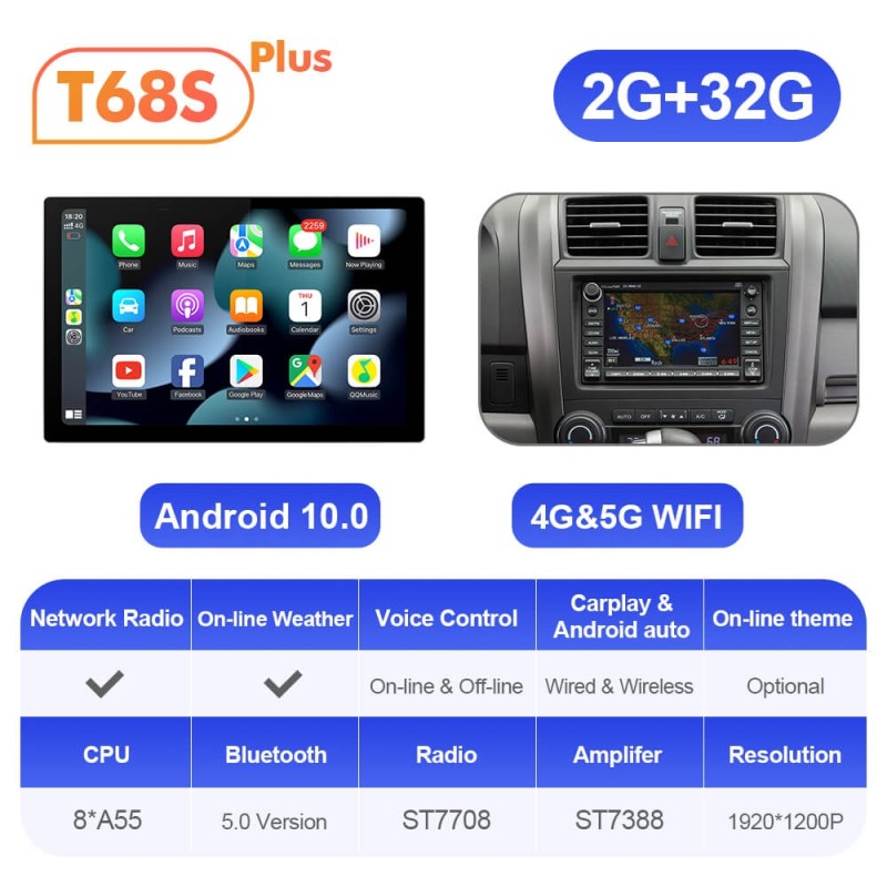 ISUDAR 2K 13.1'' Carplay Android 12 Car Multimedia Radio Player For Honda/CRV/CR-V 2006 2007-2011 GPS Navigation