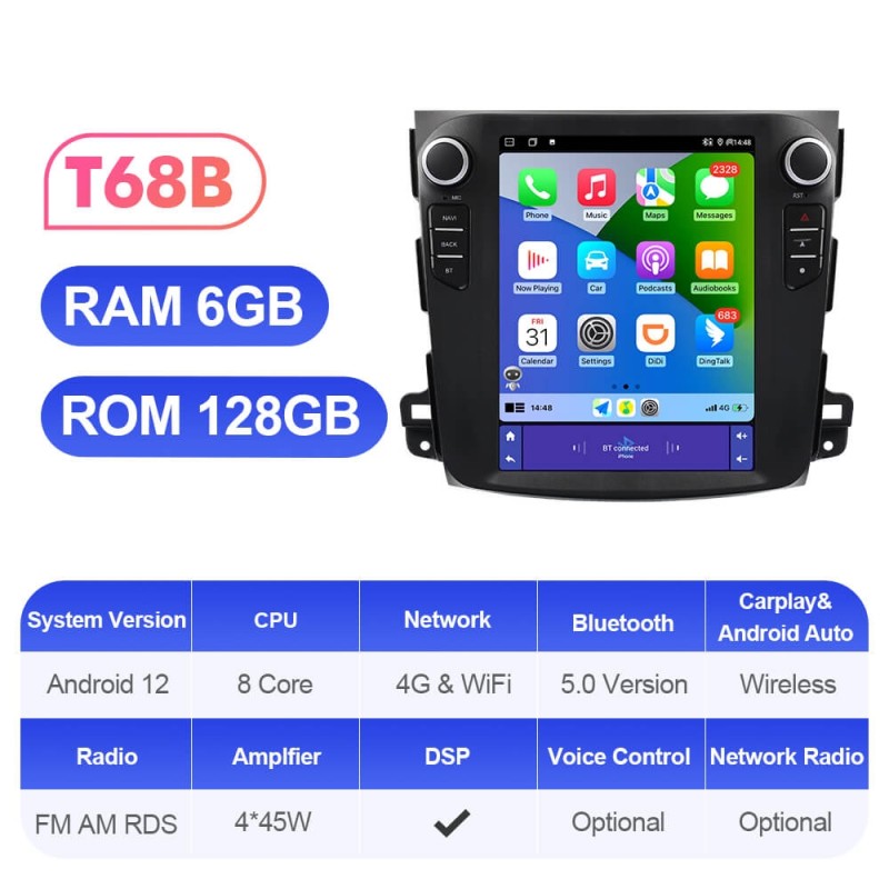 ISUDAR Android 12 Tesla Style Vertical Screen Car Radio for Mitsubishi Outlander XI 2 2008-2011 Multimedia Player