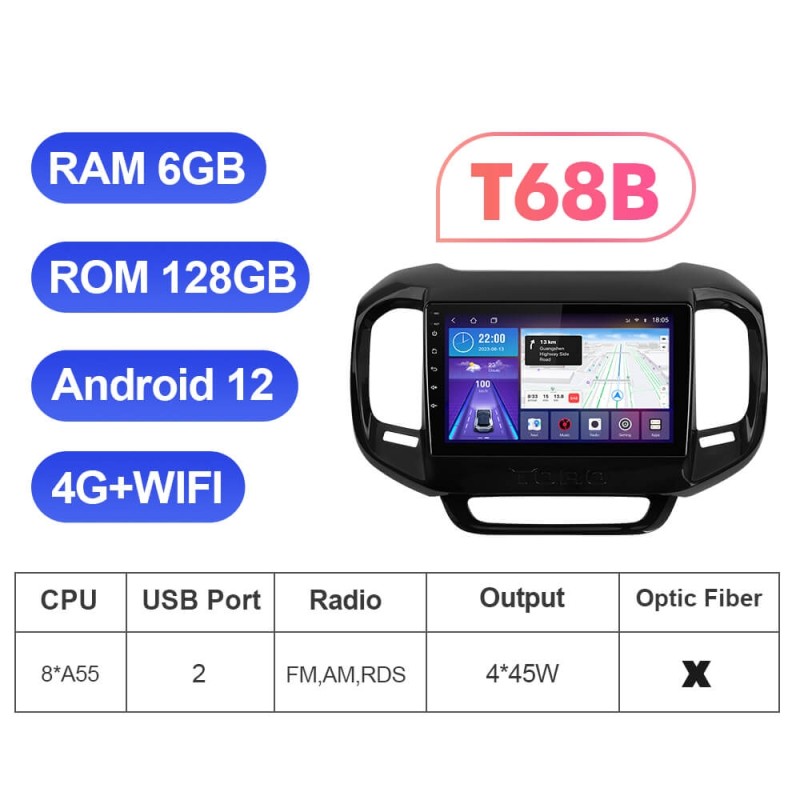 For Fiat Toro 2017- T72 8 Core Android 12 Car Radio Carplay