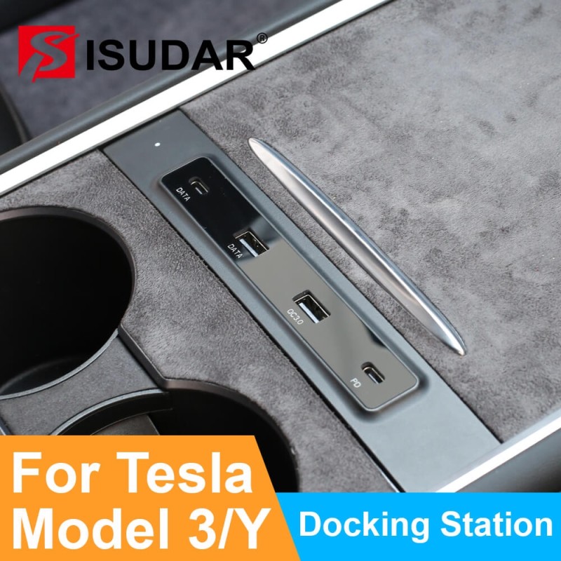 SUDAR USB Docking For Tesla Model Y Model 3 2021 USB HUB Splitter Station Extender Mobile Fast Charging Data Transfer Type-C