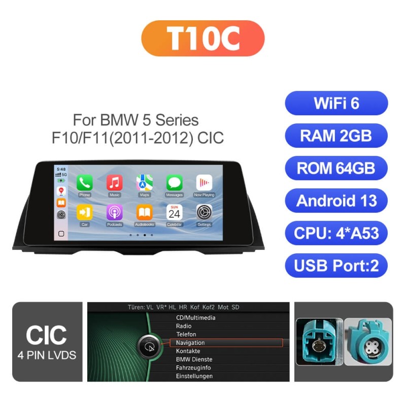 ISUDAR 10.33"Android 13 Car radio For BMW 5 Series F10/F11 2011-2012 CIC