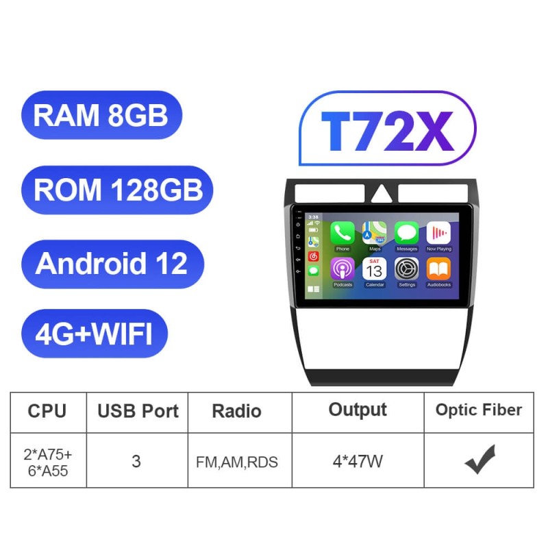 ISUDAR For Audi A6 C5 S6 RS6 1997-2004 Android 12 Car Multimedia Stereo Player Carplay Navi