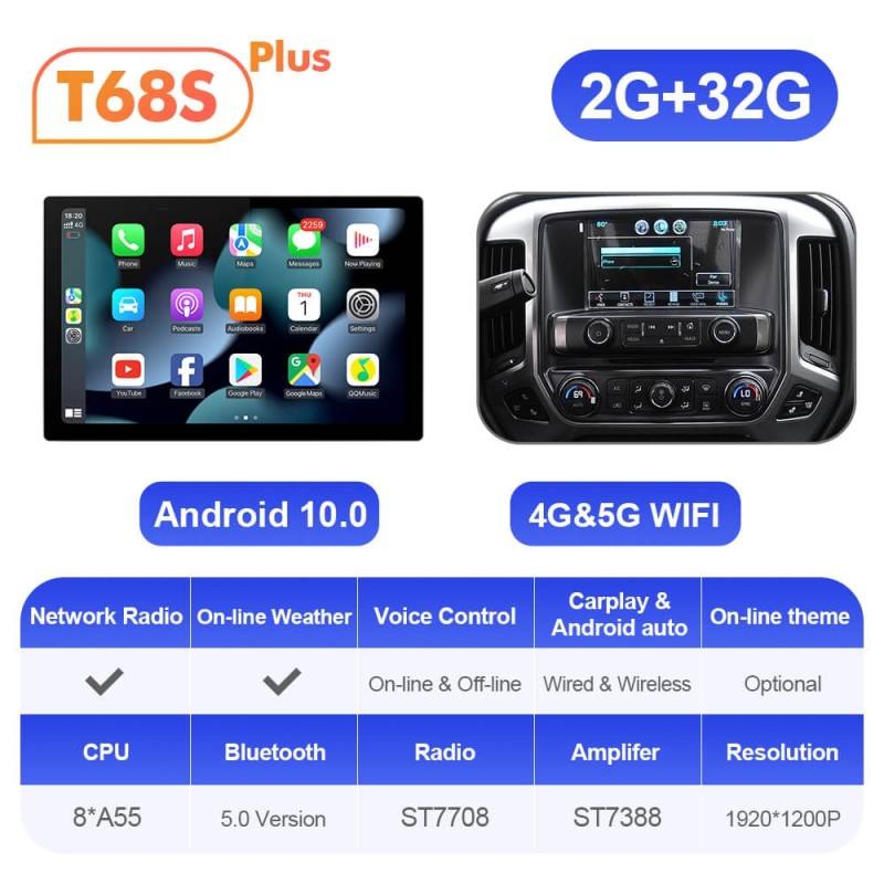 ISUDAR 2K 13.1 Inch 8 Core Android 12 Car Radio For Chevrolet Silverado 2014-2018