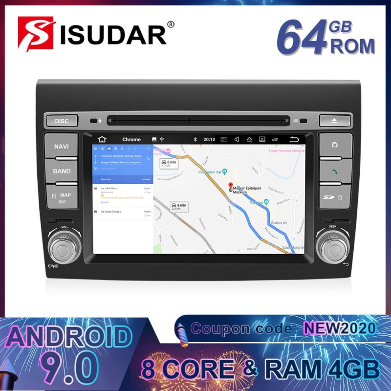 ISUDAR 2 Din Auto radio Android 9 Octa core For Fiat/Bravo 2007-2012