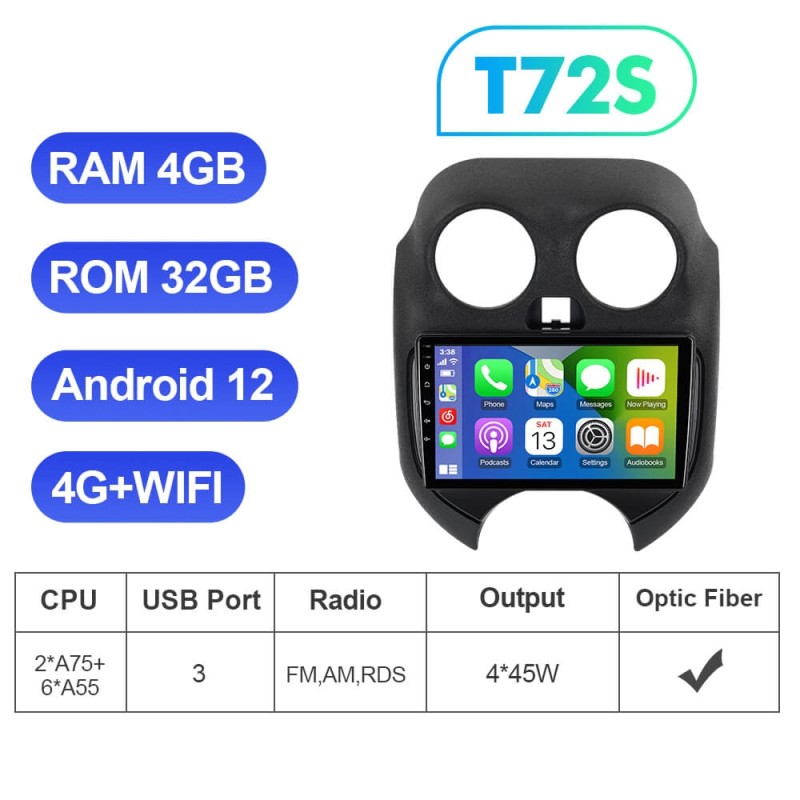 For Nissan Micra March 2010-2013 9inch QLED Android 12 Car Radio DVD Player Multimedia Navigation