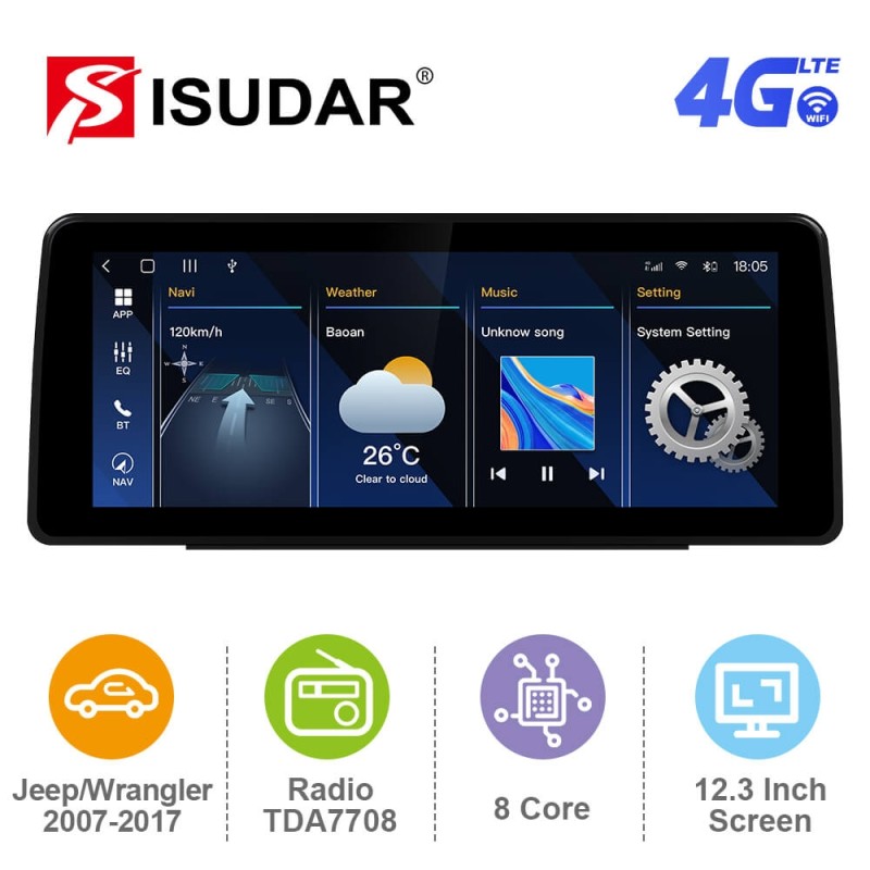 ISUDAR 12.3 Inch Android 12 Car Radio For Jeep/Wrangler/JK/Commander/Grand Cherokee/Dodge